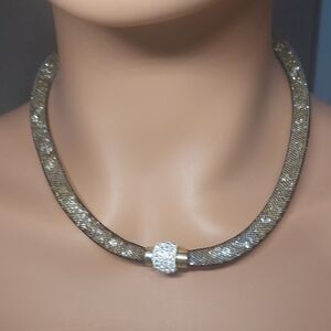 Flex Mesh Sparkle Necklace Magnetic Clasp Crystal 18"